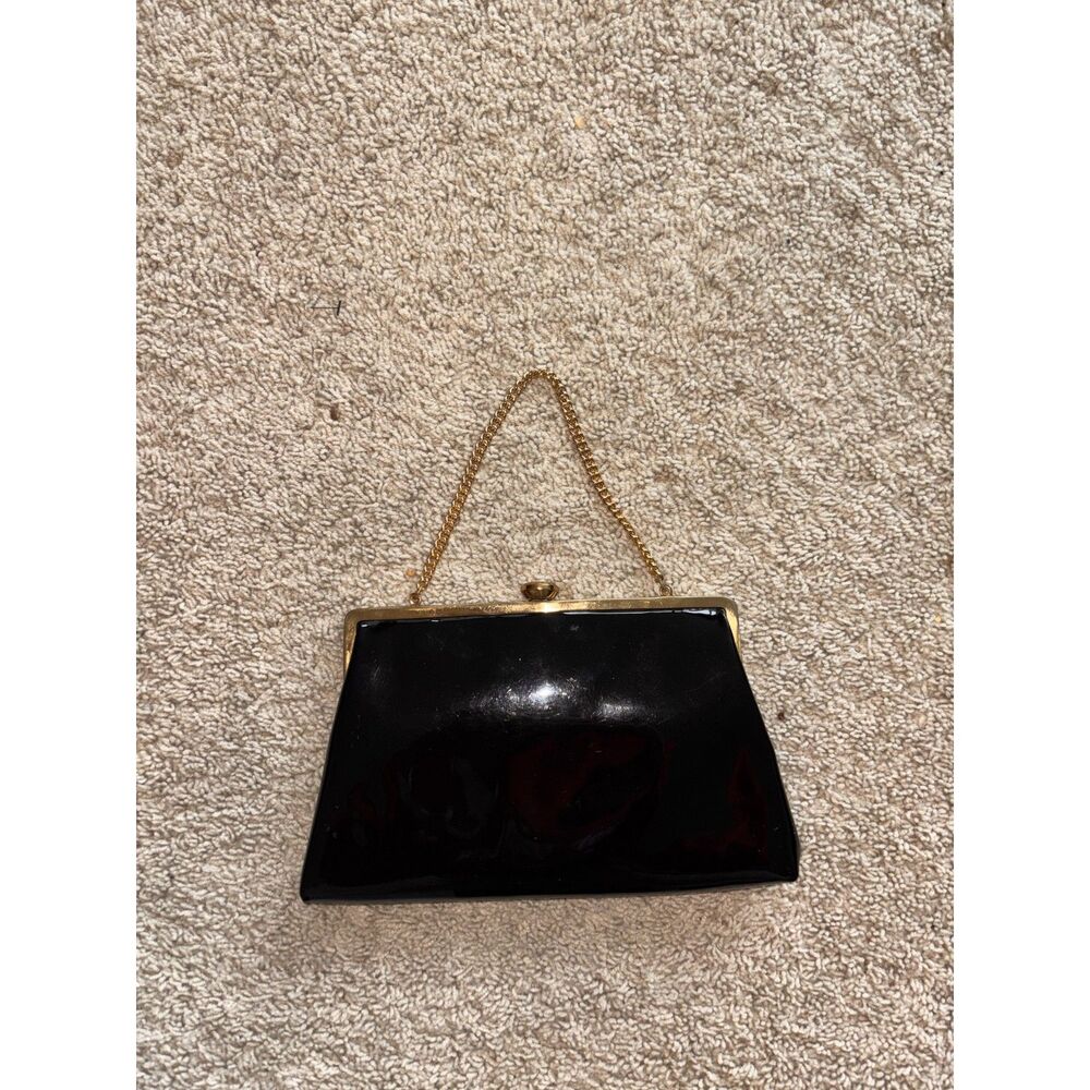 Vintage Coblentz Original Black Patent Evening Bag Gold Chain Strap Mid Century